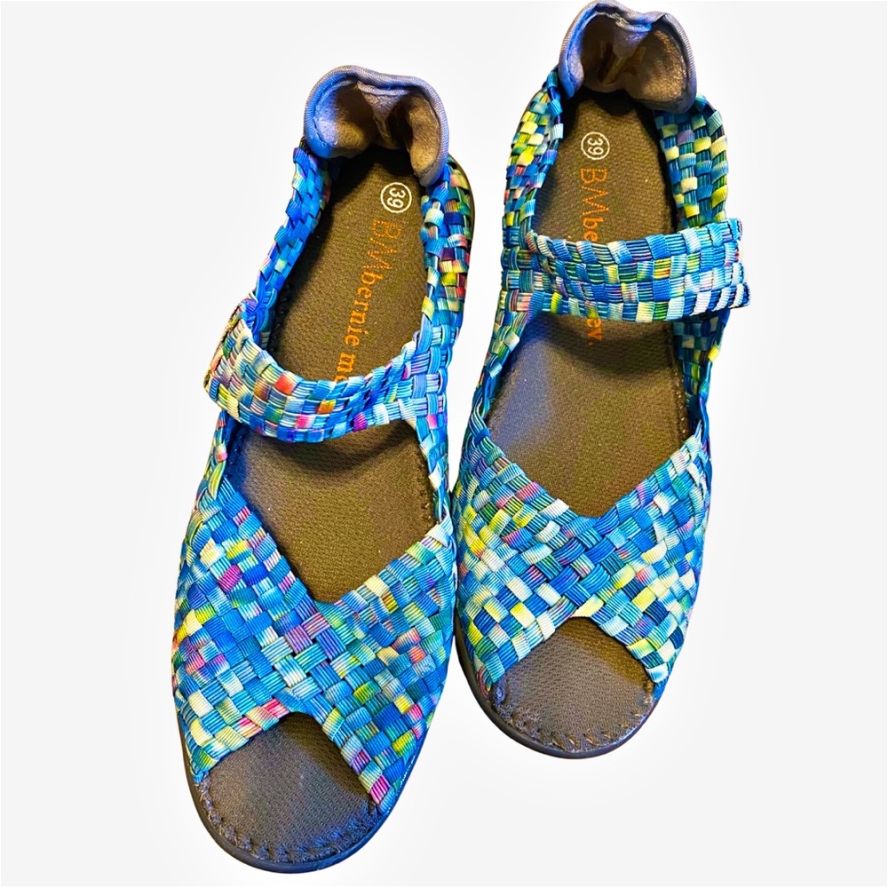 Bernie Mev Cuddly Woven Mary Jane Flats BlueMulti Color Women's Size 39/8.5